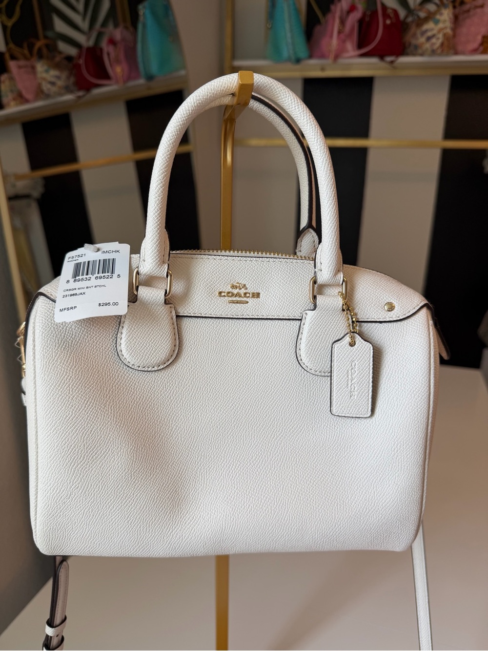 Coach Mini Bennett Satchel Chalk White Crossgrain Leather Gold Hardware F57521